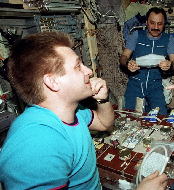NASA image: Crew activity in Mir Space Station and Shuttle Atlantis