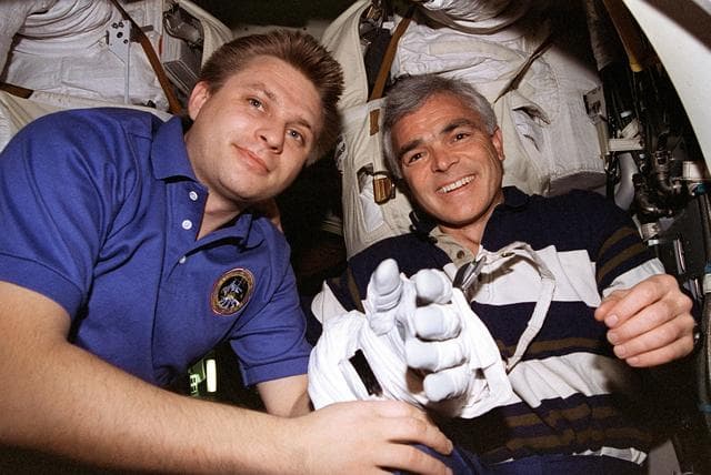 NASA image: gifts are exchanged in the Mir Space Station