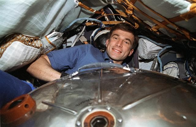 NASA image: STS-76 crewmembers in Mir Space Station