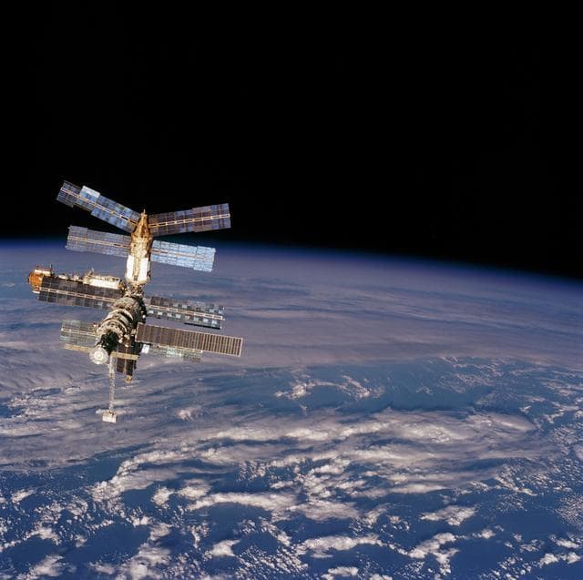 NASA image: Mir Space Station views after undocking and flyaround by shuttle Atlantis