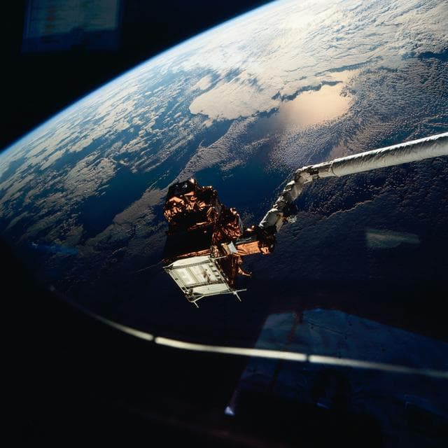 NASA image: View of the SPARTAN satellite during its release into orbit