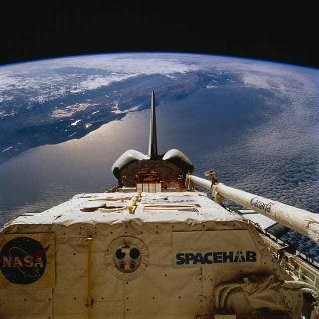 NASA image: View of the Endeavour's payload bay and Spacehab