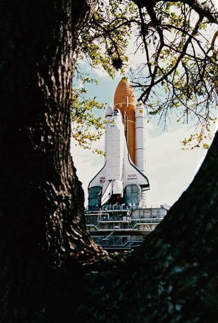 NASA image: View of the Endeavour moving towards it launch pad
