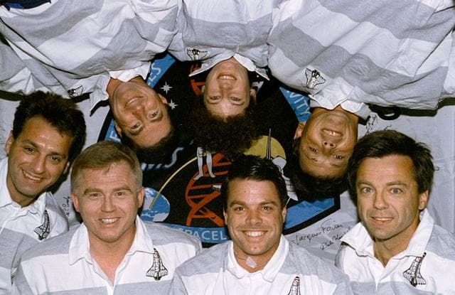 STS-78 crew portrait in the Spacelab module