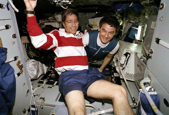 NASA image: STS-79 and Mir 22 crew activities in the Priroda module