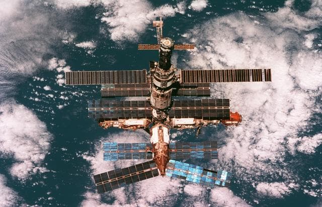 NASA image: Survey views of the Mir space station taken after undocking