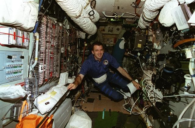 NASA image: MS Wisoff in the Mir space station Base Block