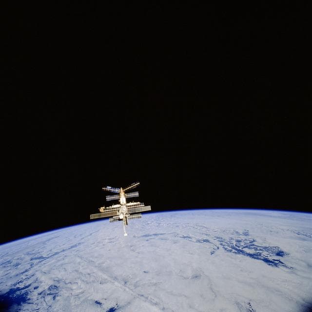 NASA image: View of the Mir space station taken after undocking