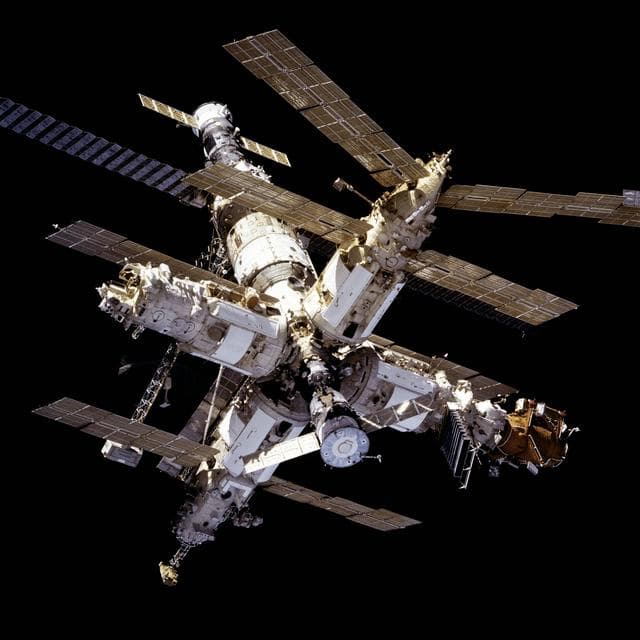 NASA image: Survey views of the Mir space station taken after undocking
