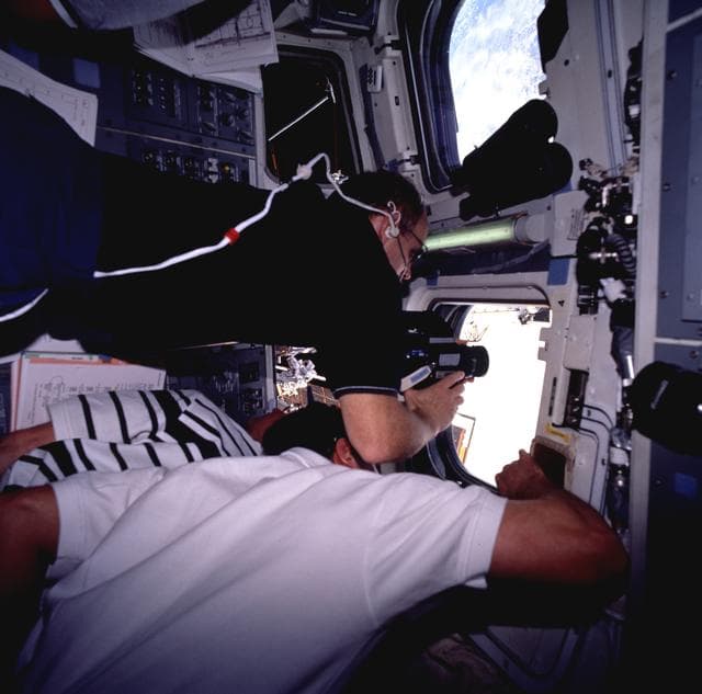 NASA image: Flight deck activity during EVA 5 on Flight Day 8, contingency activity