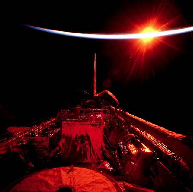 NASA image: Views of the empty payload bay during sunrise