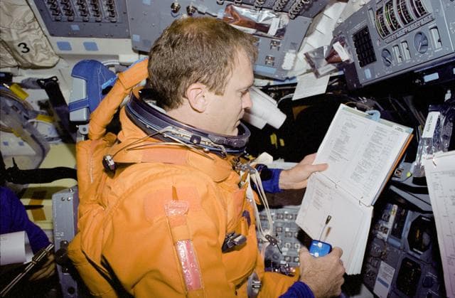 NASA image: Cmdr Halsell on the forward flight deck