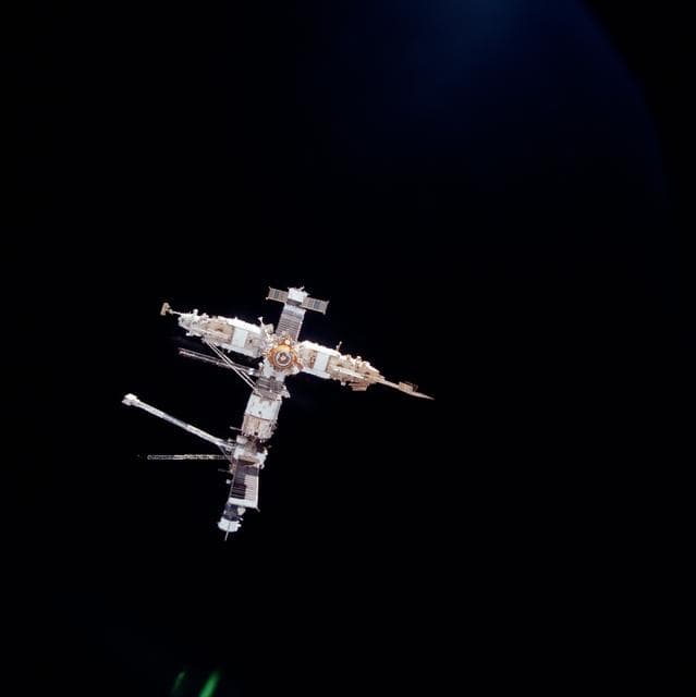 NASA image: Overall of the Mir Space Station during separation after undocking