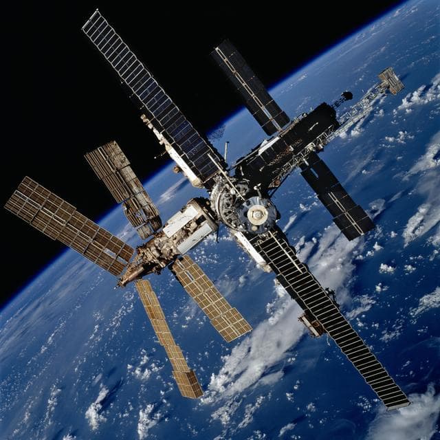 NASA image: Survey views of the Mir space station taken after undocking