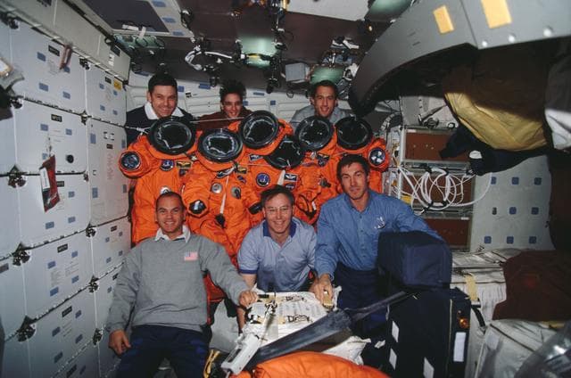 NASA image: View of the STS-88 crew during deorbit preparations