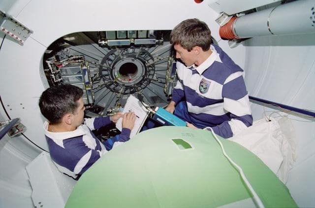 NASA image: View of the STS-88 crew in the Node 1/Unity module