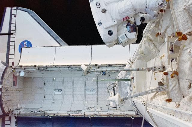 NASA image: EVA view of the Zenith (-ZA/FGB Plane III) side of the Functional Cargo Block (FGB).