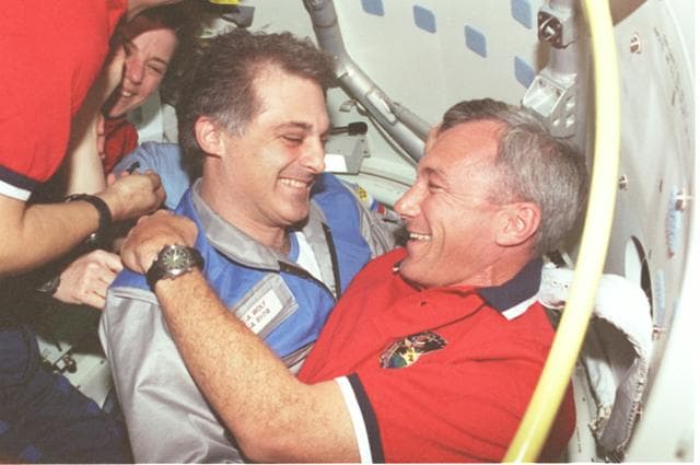 NASA image: Hatch opening and welcome ceremony at the Mir/Endeavour interface
