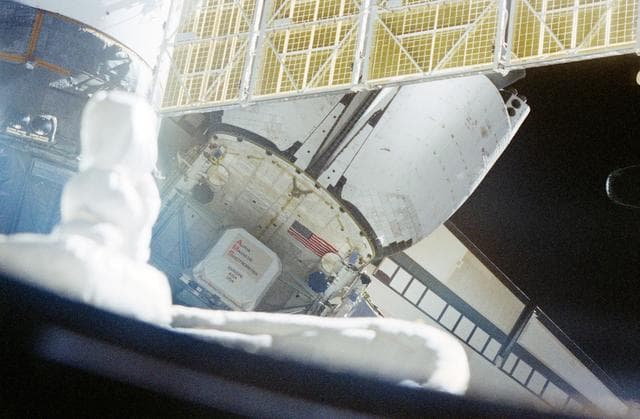 NASA image: AMS in payload bay viewed from Mir Space Station
