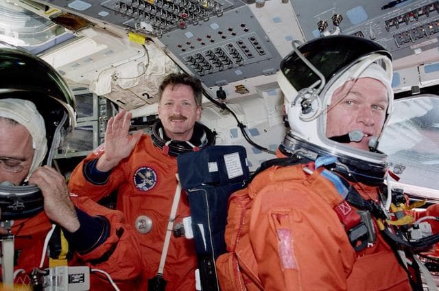 NASA image: Jett, Tanner and Garneau during re-entry preparations for STS-97