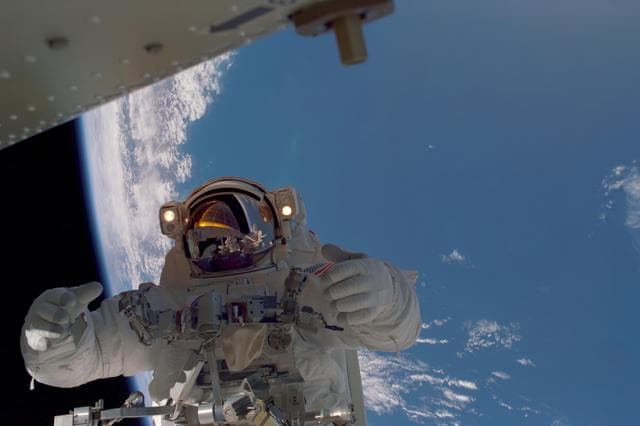 NASA image: MS Noriega works on the P6 Solar Array during the third EVA of STS-97