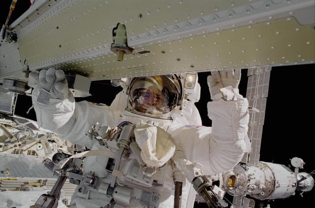 NASA image: MS Noriega works on the P6 Solar Array during the third EVA of STS-97