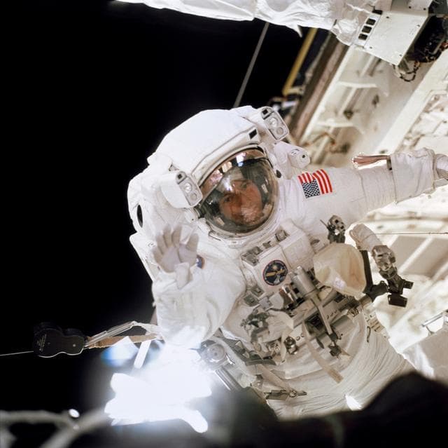NASA image: View of MS Noriega waves to the camera during the third EVA of STS-97