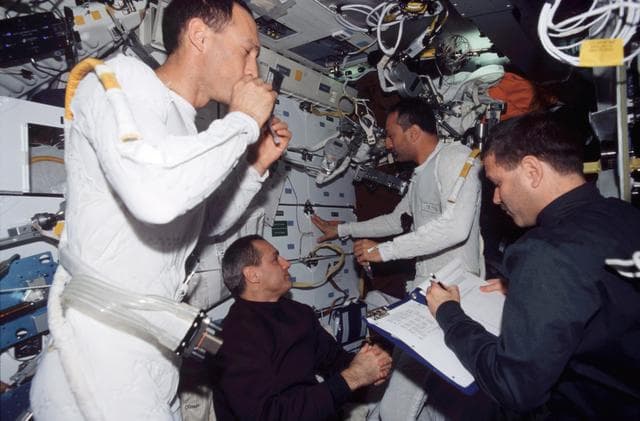 NASA image: MS Newman and Massimino prepare for EVA 2