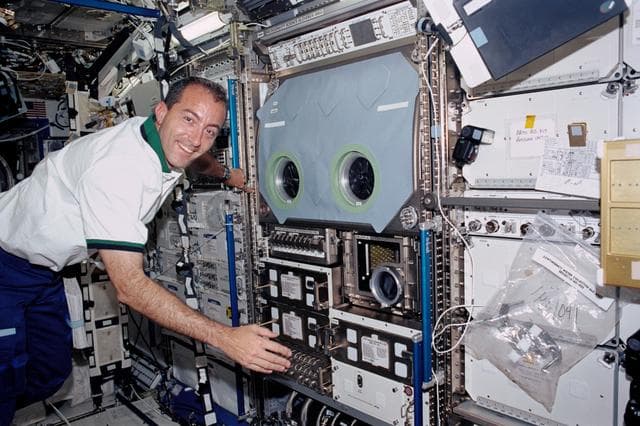 NASA image: Perrin poses next to the MSG in the U.S. Laboratory during STS-111