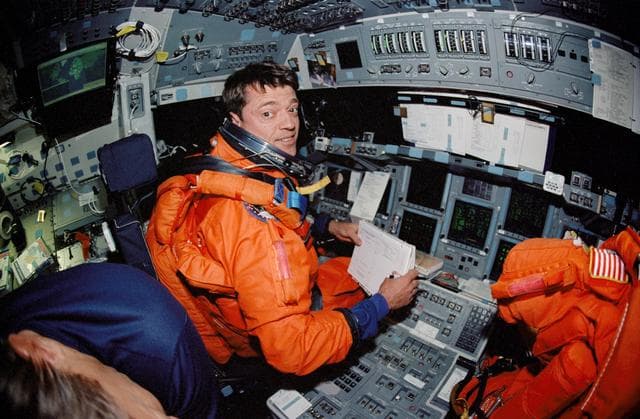 NASA image: Fish-eye view of STS-112 CDR Ashby on forward flight deck