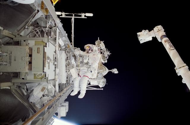 NASA image: Lopez-Alegria during STS-113 EVA 3