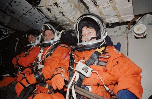 NASA image: Expedition Five crew in LES on Endeavour's MDK during STS-113 landing