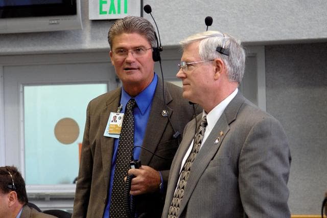 NASA image: KSC Director Parsons and JSC Director Coats during STS-120 launch