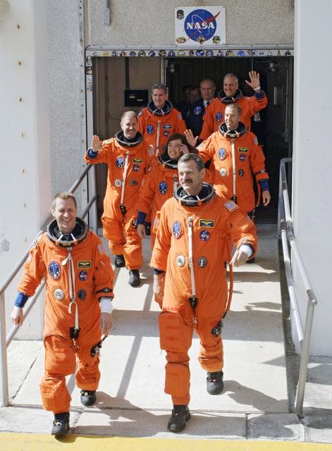 NASA image: STS-125 Crew Members head for Launch Pad 39A
