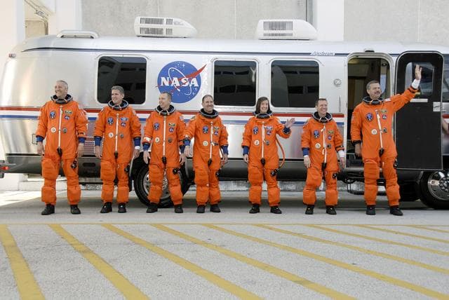 NASA image: STS-125 Crew Members head for Launch Pad 39A
