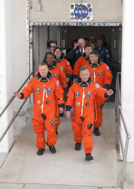 NASA image: STS-133 crew walkout from O&C